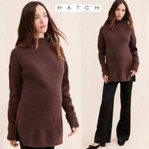 Hatch The Cozy Shaker Turtleneck Sweater in Dark Brown Merino Wool 2 M Maternity